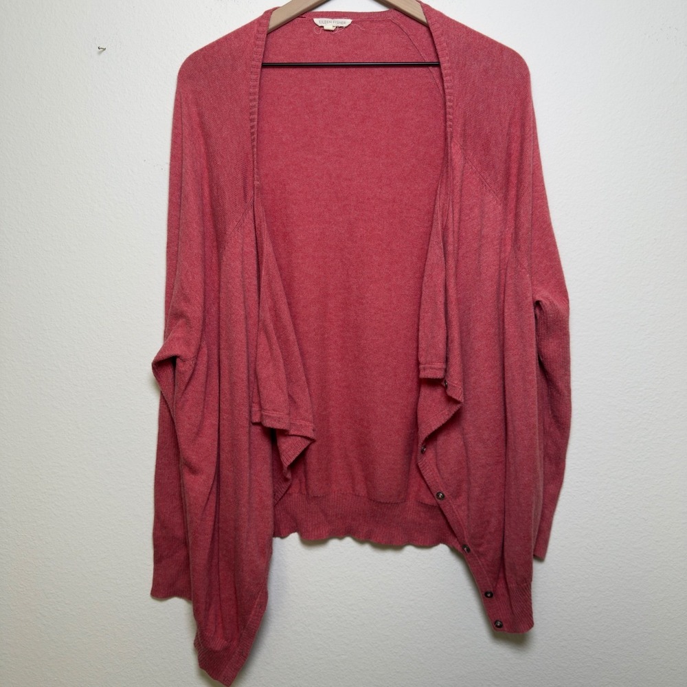 Eileen Fisher 100% Organic Cotton Cardigan Sweater‎ XL Red Dolman Lagenlook